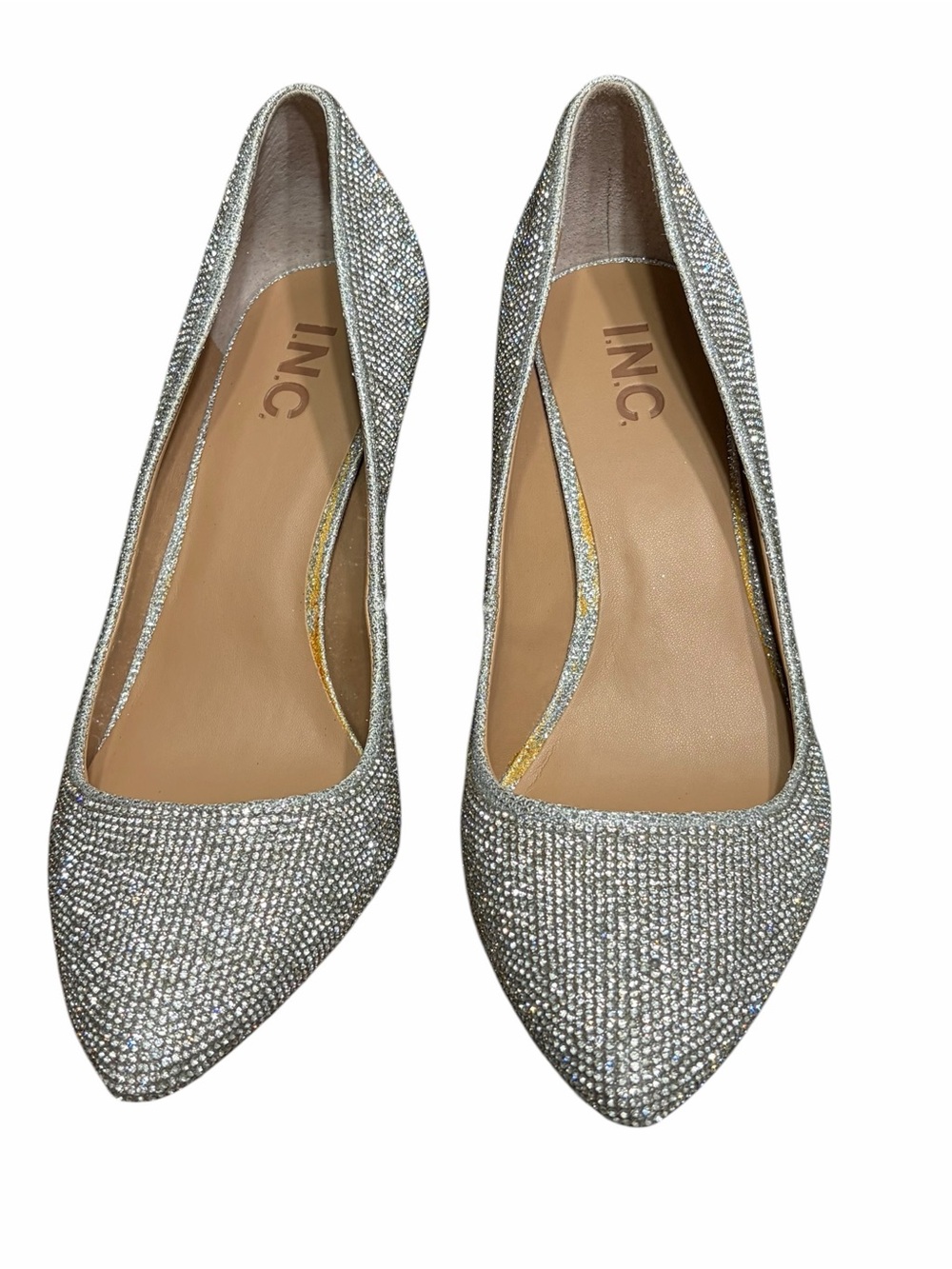 INC International Concepts Silver Sparkle Pointed Toe Flats